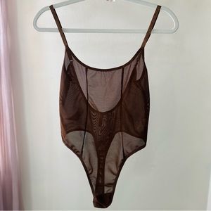 Pretty Little Thing PLT See Through Transparent Body Suit Brown One Piece Size L